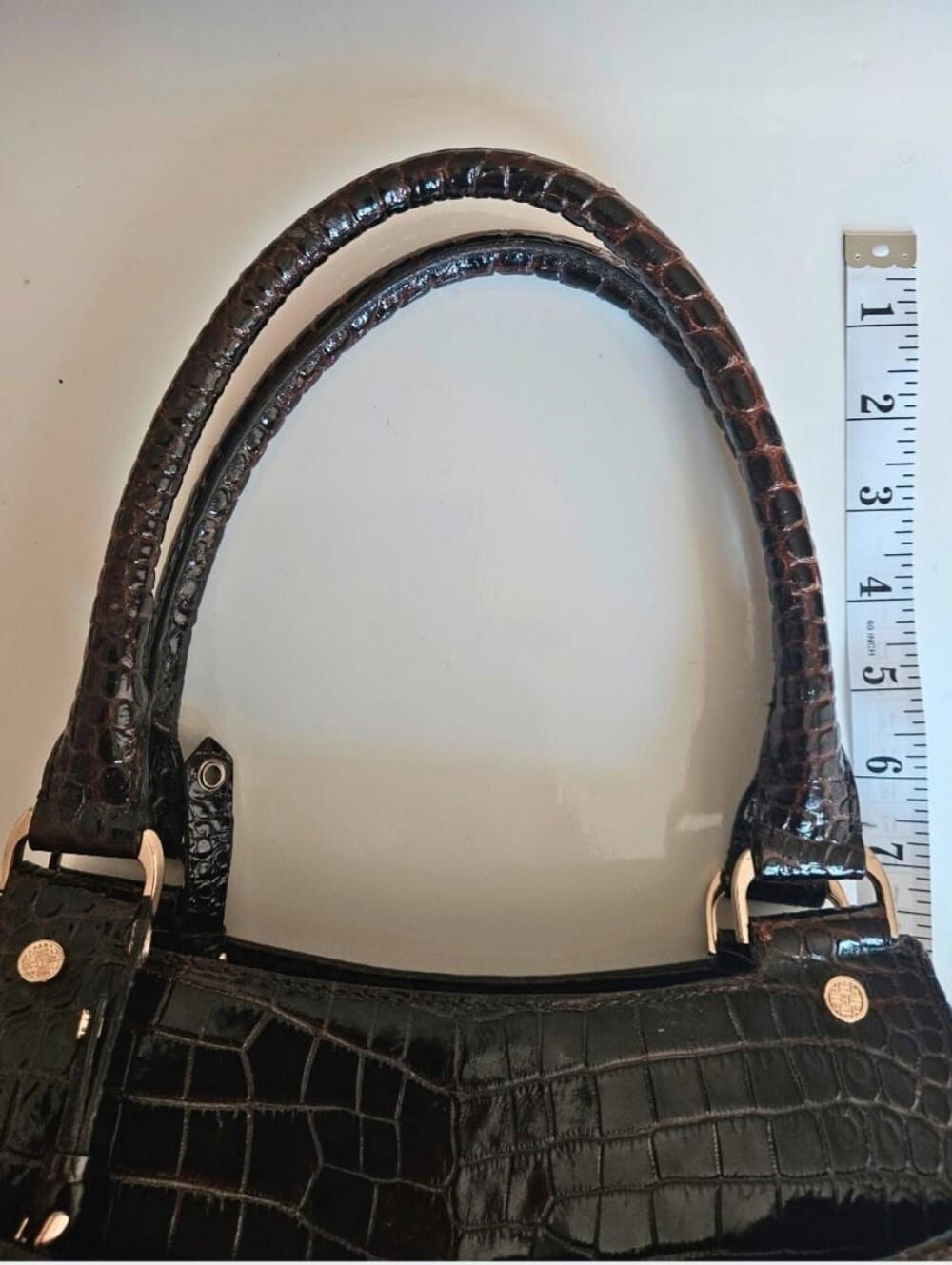Cole Haan Dark Brown Croc-Embossed Top-Handle Satchel - Picture 14 of 15